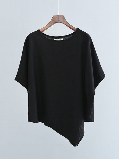 xakxx Artistic Retro Loose Linen Asymmetric T-Shirt Top