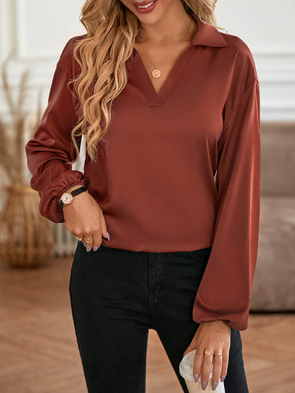 xakxx High-low Long Sleeves Backless Elasticity Hollow Knot Solid Color V-neck T-Shirts Tops