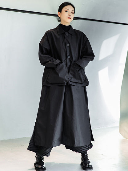 xakxx Loose Split-Joint Black False Two Trench Coat