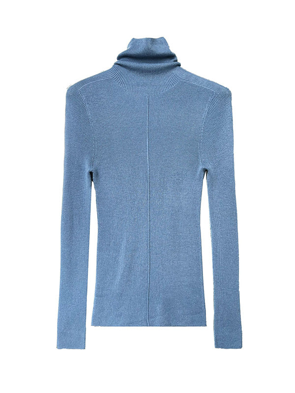 xakxx Long Sleeves Skinny Solid Color High Neck Pullovers Sweater Tops