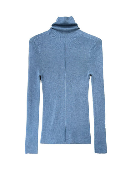 xakxx Long Sleeves Skinny Solid Color High Neck Pullovers Sweater Tops