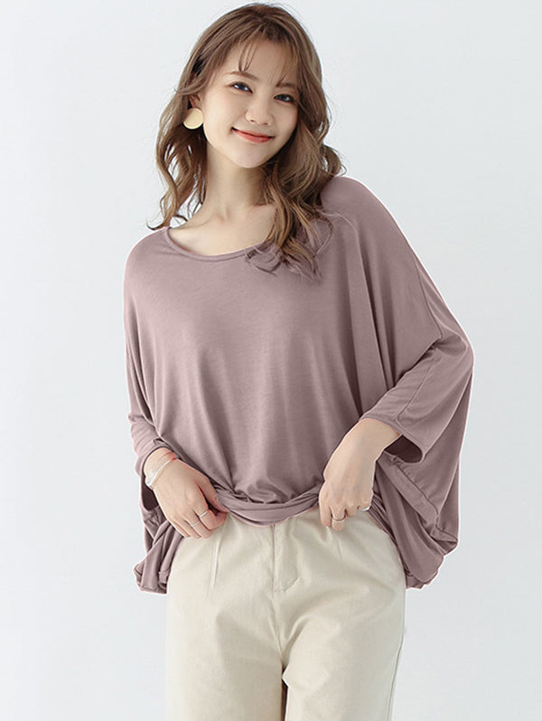 xakxx Vintage Loose Round-Neck Batwing Sleeves Shirts