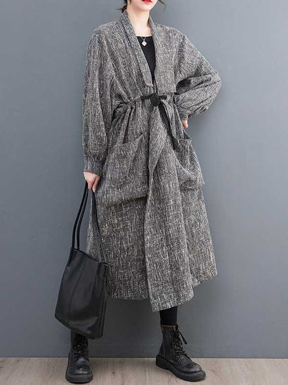 xakxx Long Sleeves Loose Drawstring Pockets Lapel Trench Coats