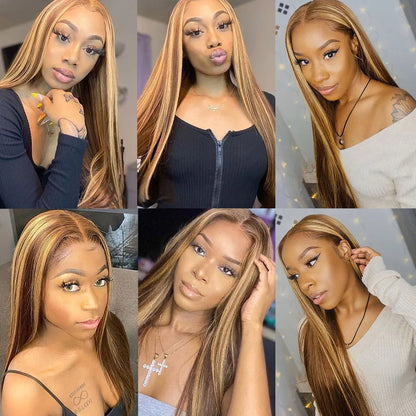 40 Inch Colored Brazilian Highlight Lace Front Wigs Straight Simulation Human Hair Wigs Ombre Honey Blonde Lace Frontal Wig For Black Women