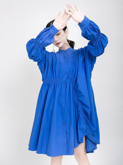 xakxx Blue Loose Pleated Cropped Blouse Dress