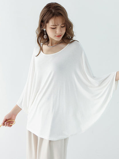 xakxx Vintage Loose Round-Neck Batwing Sleeves Shirts