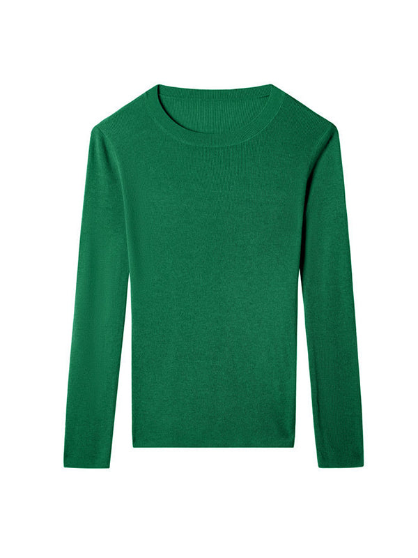 xakxx Long Sleeves Skinny Solid Color Round-Neck Knitwear Pullovers Sweater Tops