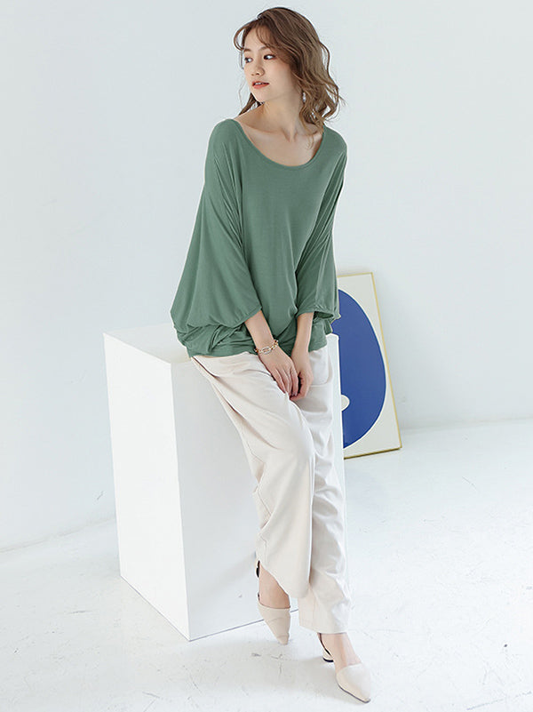 xakxx Vintage Loose Round-Neck Batwing Sleeves Shirts