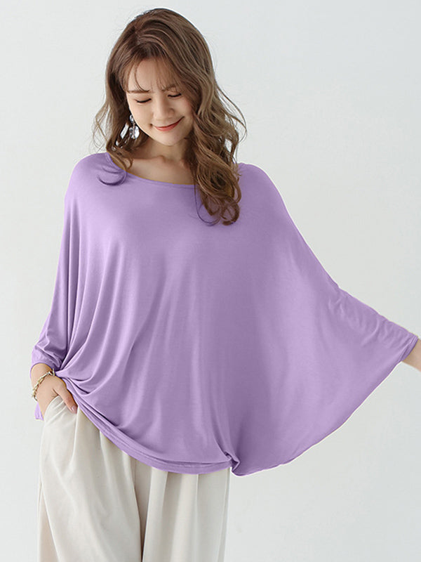 xakxx Vintage Loose Round-Neck Batwing Sleeves Shirts