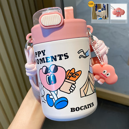 1pc Cartoon Pattern Vacuum Flask - Durable Stainless Steel Insulated Travel Thermal Cup for Hot and Cold Beverages - Unique Gift Option with Doll or Purse, Perfect for Summer and Winter, Travel and Outdoor Activities