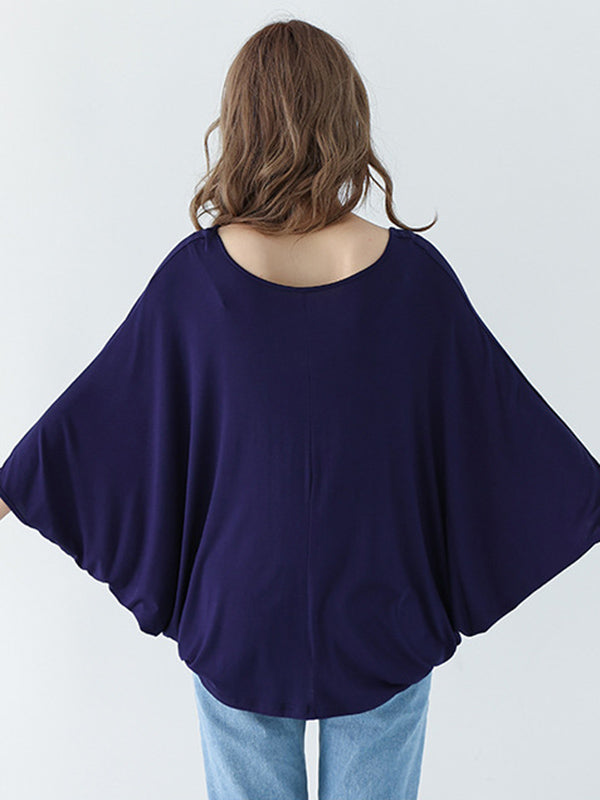 xakxx Vintage Loose Round-Neck Batwing Sleeves Shirts