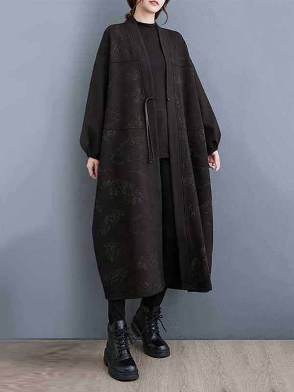 xakxx Long Sleeves Loose Printed Collarless Trench Coats