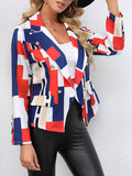 xakxx Long Sleeves Loose Buttoned Pockets Printed Notched Collar Blazer Outerwear