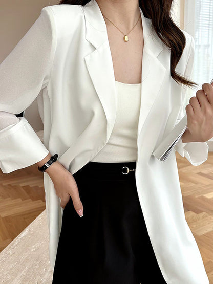 xakxx Long Sleeves Loose Solid Color Split-Side Sun Protection Notched Collar Blazer Outerwear