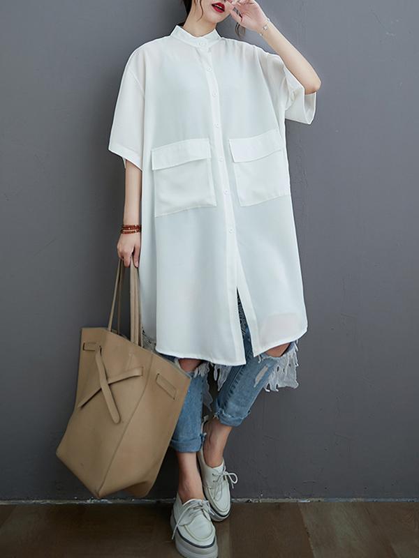 xakxx Loose Split-Joint Hollow Solid Long Blouse