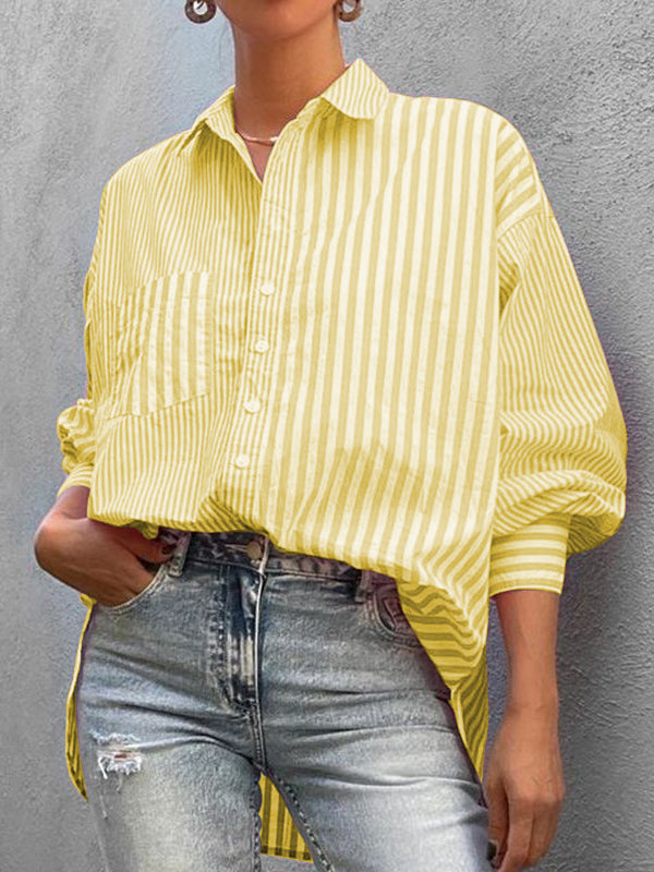 xakxx Urban Loose Striped Lapel Collar Blouses&Shirts Tops