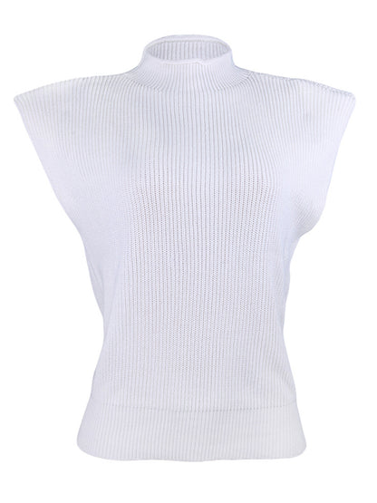 xakxx Casual Cap Sleeve Solid Color High-Neck Sweater Tops Pullovers