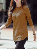 xakxx Long Sleeves Solid Color Round-Neck T-Shirts Tops
