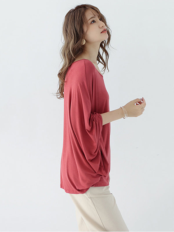 xakxx Vintage Loose Round-Neck Batwing Sleeves Shirts