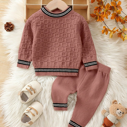 Baby Boy Autumn And Winter Basic Knitted Sweater Set, Kids Pants Pullover Top Set Casual Clothes