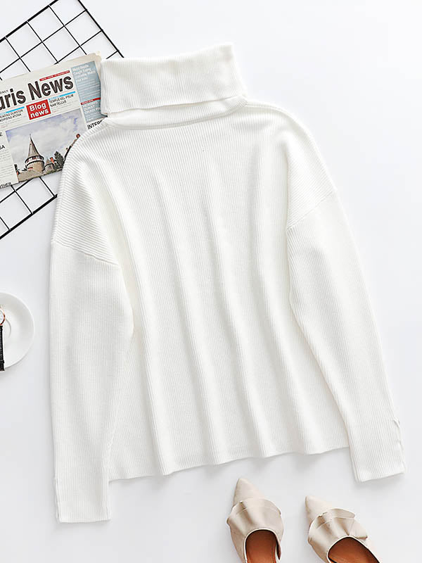 xakxx Casual Loose Solid Color High-Neck Long Sleeves Knitwear