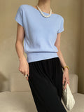xakxx Stylish Loose Solid Color Boat Neck Knitwear Pullovers Tops