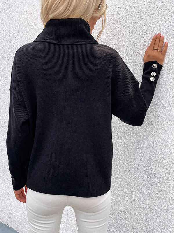 xakxx Casual Loose Solid Color High-Neck Long Sleeves Knitwear