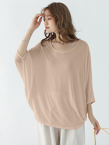 xakxx Vintage Loose Round-Neck Batwing Sleeves Shirts