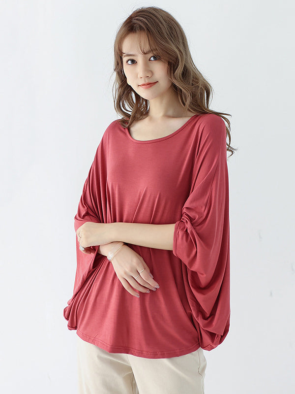 xakxx Vintage Loose Round-Neck Batwing Sleeves Shirts