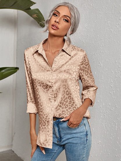 xakxx Urban Leopard Long Sleeves Lapel Blouse