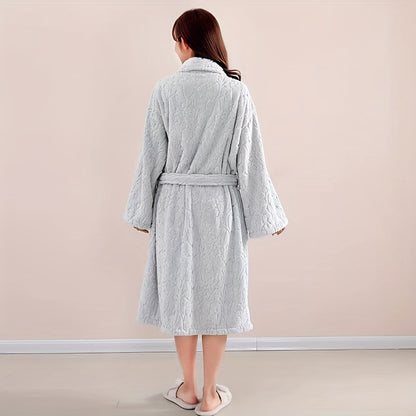 Ultra-Soft Coral Fleece Jacquard Bathrobe - Thick, Absorbent & Cozy Long Robe for Men and Women, Perfect Thanksgiving Gift