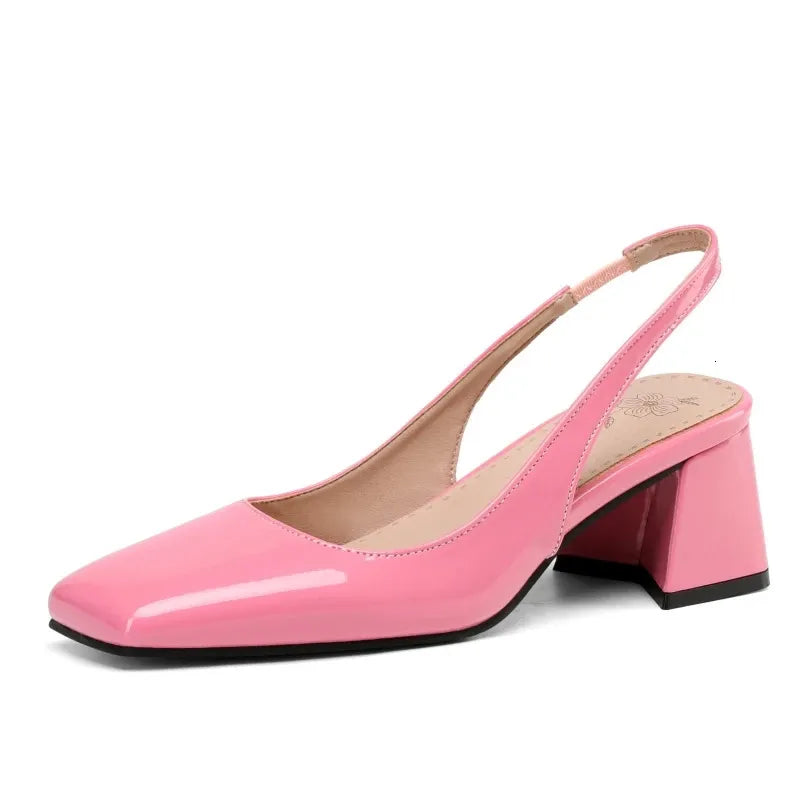 Elegant Slingback Sandal Summer Shoes Pink Black Nude Medium Heels Pumps Close Toe Office Party Shoe Female Large Size 45 240619