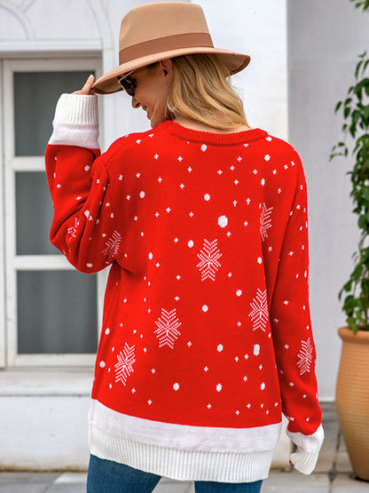 xakxx Casual Loose Long Sleeves Printed Round-Neck Sweater Tops