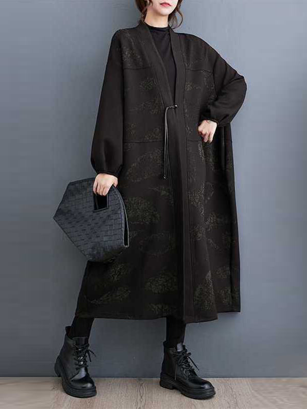 xakxx Long Sleeves Loose Printed Collarless Trench Coats