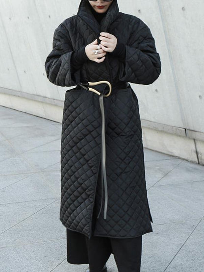 xakxx Black Rhombic Split-Side High Collar Long Coat