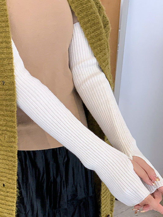 xakxx Casual Wool Knitting Keep Warm Solid Color Arm Warmers Accessories