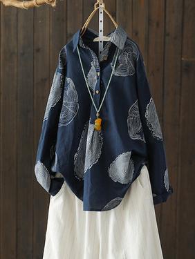 xakxx Ramie Cotton Loose Annual Ring Pattern Shirt Tops