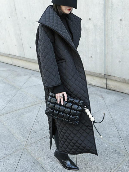 xakxx Black Rhombic Split-Side High Collar Long Coat