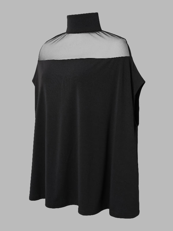 Xakxx - Batwing Sleeves See-Through High-Neck Blouses&Shirts Tops