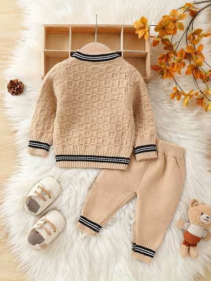 Baby Boy Autumn And Winter Basic Knitted Sweater Set, Kids Pants Pullover Top Set Casual Clothes