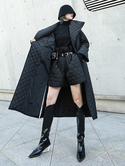 xakxx Black Rhombic Split-Side High Collar Long Coat