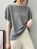 xakxx Half Sleeves Loose Solid Color Off-The-Shoulder Knitwear Pullovers Sweater Tops