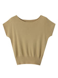 xakxx Stylish Loose Solid Color Boat Neck Knitwear Pullovers Tops