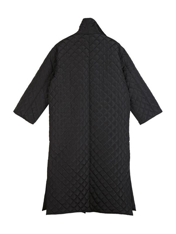 xakxx Black Rhombic Split-Side High Collar Long Coat