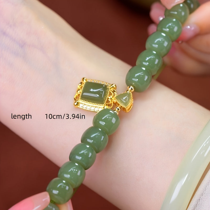 Glamorous Jade Bracelet with Timeless Gold-Plated Pendant - Enhances Inner Beauty and Grace - A Luxurious Gift for Her in Elegant Gift Box