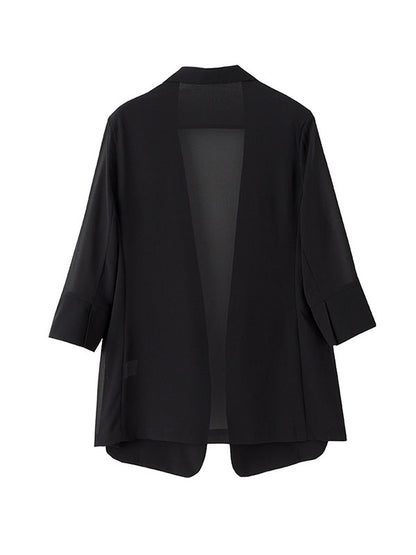 xakxx Long Sleeves Loose Solid Color Split-Side Sun Protection Notched Collar Blazer Outerwear