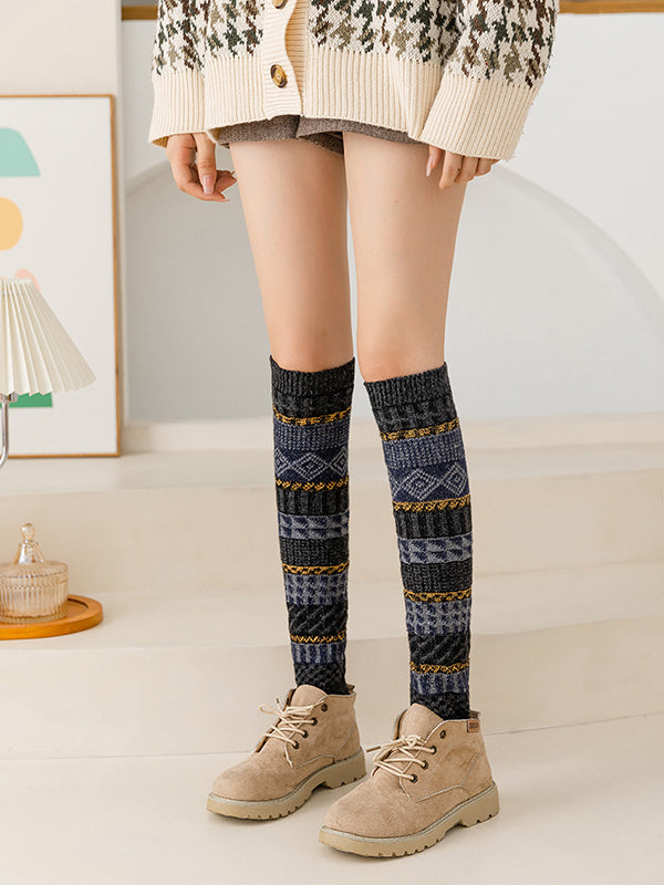 xakxx Casual Keep Warm Contrast Color Leg Warmers Accessories