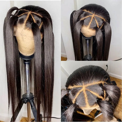 Brazilian Straight Lace Frontal Wig For Black Women Simulation Human Hair Black/Blonde /Blue /Pink/Red /White Wig Transparent Lace Closure Wig Synthetic Preplucked