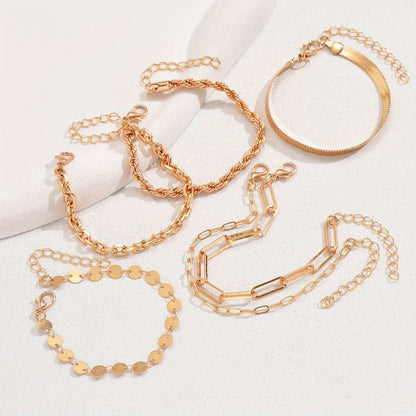 6pcs/set Vintage-Inspired Layered Snake Chain Bracelet Set - Chic Geometric Designs for Women - Stylish Adjustable Fashion Accessory, Perfect Gift