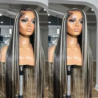 40 Inch Colored Brazilian Highlight Lace Front Wigs Straight Simulation Human Hair Wigs Ombre Honey Blonde Lace Frontal Wig For Black Women